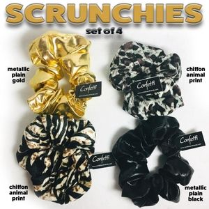 Metallic Gold and Animal Print Scrunchies Set